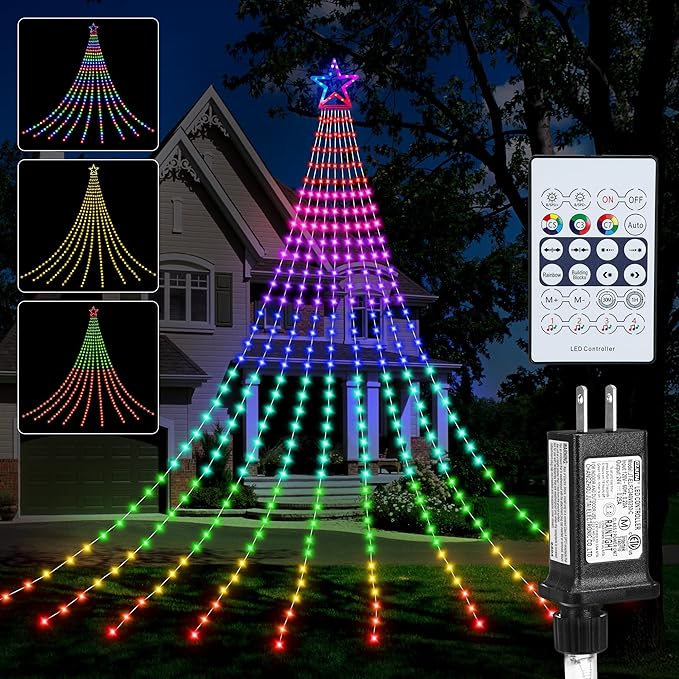 FUNIAO (New Multi Color Changing Christmas Lights, Christmas Tree Lights with Remote, 335 LED RGB Timer & Waterproof Outdoor String Lights for Halloween, Christmas, New Year (RGB Color Change)