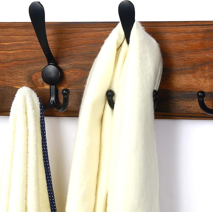 Dseap Coat Rack Wall - Heavy-Duty 38-1/4" Long, with Reinforced 10 Custom Tri-Hooks, Solid Wood Wall Hanger for Coats Hat Jackets - Rustic Farmhouse Entryway Storage, Natural & Black, Pack of 2