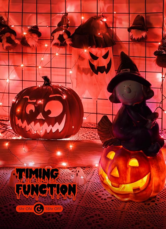 5 Pack Fairy Lights Battery Operated, 7 Feet 20 Led String Lights with Timer, Waterproof Firefly Lights for Party Haunted House Indoor Outdoor Halloween Decorations, 6 Hours on/18 Hours Off, Orange