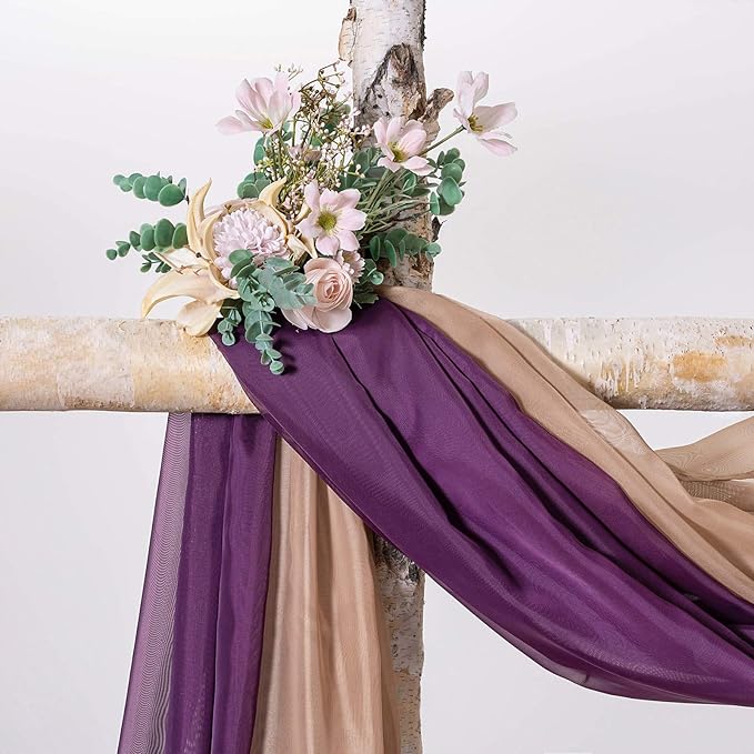 MIULEE Luxury Sheer Voile Elegant Topper Long Window Valance Solid Treatment Swags Drapes for Ceremony Wedding Canopy Bed 54" x 216" Plum Purple
