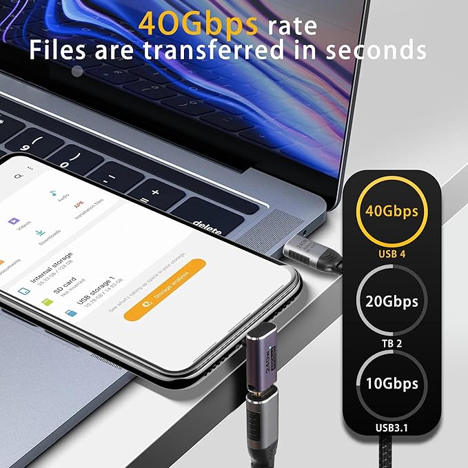 USB C Angle Adapter 40Gbps [2 Pack] 90 Degree USB-C Male to Female Adapter, 8k at 60hz USB 3.1 Right Angle Extension for Laptop, Tablet, VR, Camera, Smartphone (Up/Down) (2 Pack [Up/Down])