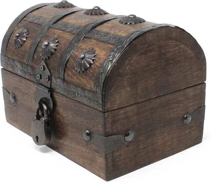 Nautical Cove Handmade Pirate Treasure Chest for Kids Prizes & Classroom with Lock and Skeleton Keys – Lockable Wooden Storage Chest Box, Pirate Decor, Decorative Wooden Box - X-Small 6.5x4.5x4.5