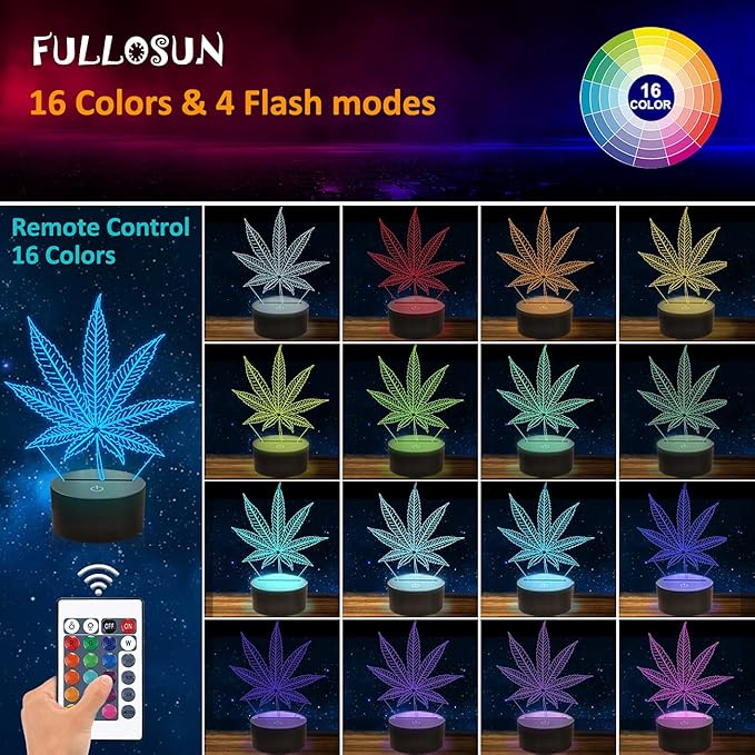 FULLOSUN 3D Night Light, 3D Illusion Lamp with Remote Control 16 Colors Changing Table Desk Bedroom Decor Optical Home Room Store Decoration