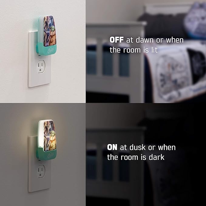 STAR WARS LED Night Light, Baby Yoda, Plug-in, Dusk to Dawn Sensor, The Mandalorian, Grogu, UL-Certified, Cute Nightlight for Kids, Bedroom, Bathroom, Hallway, Game Room, Gifts, 53364