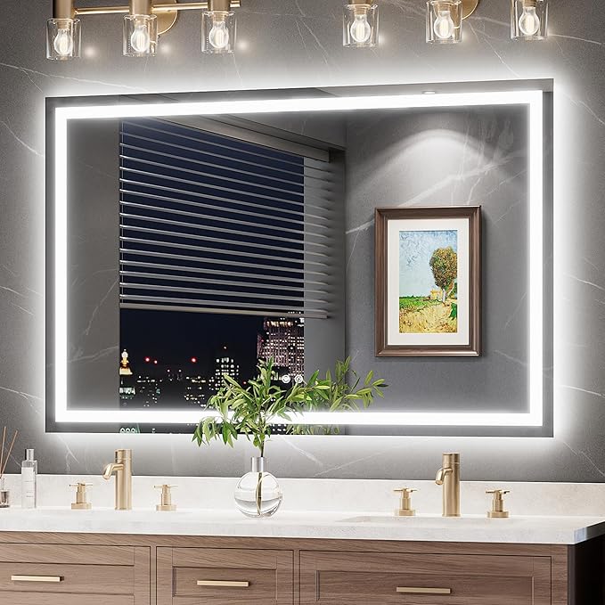 TokeShimi 55x36 LED Bathroom Mirror with 3-Color Lights,Anti-Fog Lighted Mirrors for Bathroom Wall,HD Tempered Glass,Memory Function,Waterproof,Shatterproof,UL Listed