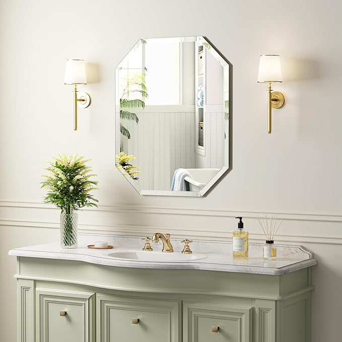 Silver Wall Mirror-Beveled Edge Frameless Mirror for Bathroom, Vanity, Bedroom, Rectangle Mirrors （18X24inch）
