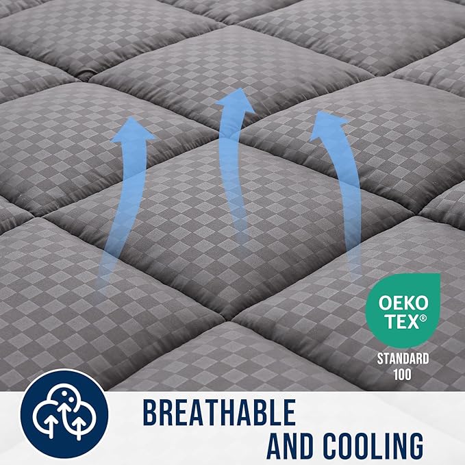 OLANLY California King Quilted Fitted Mattress Pad – Soft Down Alternative Pillow Top Mattress Topper, Cooling Breathable Mattress Cover, Machine Washable Deep Pocket Mattress Protector, Dark Grey