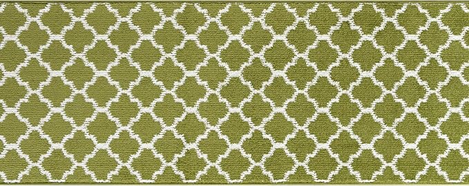 Custom Size Moroccan Trellis Runner Rug Mat for Wide Hallway Entryway Kitchen Laundry Room with Slip Resistant Latex Rubber Backing, Trellis Green, 31 inch X 10 feet