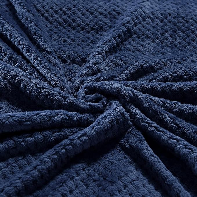 Exclusivo Mezcla Fleece Throw Blanket Extra Large, Super Soft and Warm Blankets for Couch, Sofa and Bed Waffle Textured, Cozy, Fuzzy and Lightweight (Navy Blue, 50x70 Inches)