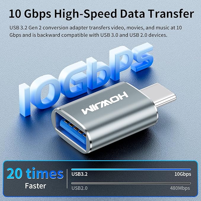 USB C to USB Adapter 4 Pack,100W Fast Charging 10Gbps Data Transfer,Type-C Male to USB 3.2 Female OTG Adapter for M-acBook Pro/Air,Phone 15 16 17,Pad,G-alaxy,X-peria,S-urfaceBook,D-ell XPS Gray