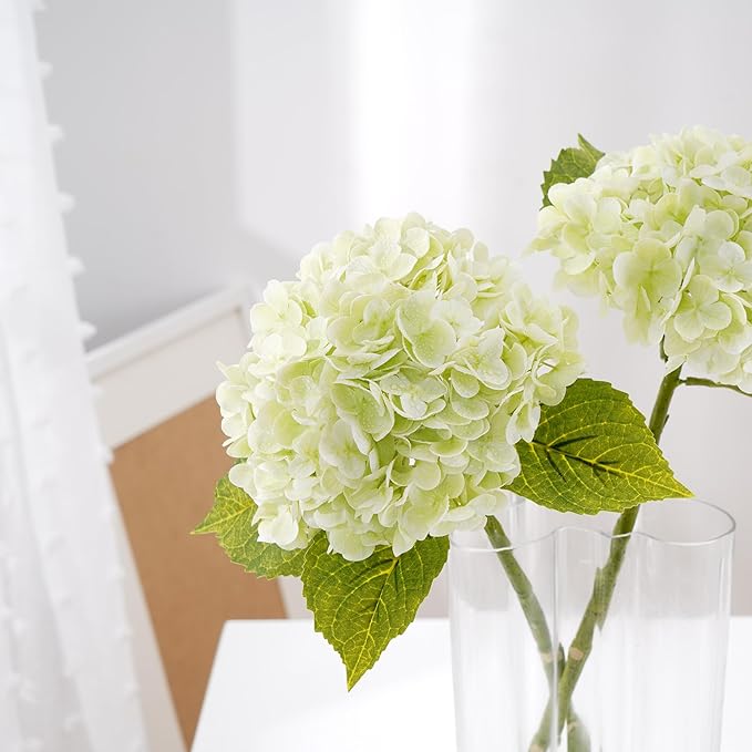 Waipfaru 21" Real Touch Hydrangea Artificial Flowers with Long Stem & Leaves, Full Latex Faux Hydrangea Flowers for Home Decor Party Floral Arrangements Wedding Bouquets Centerpieces, Green 3Pcs