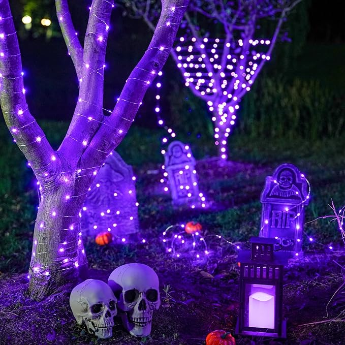 JMEXSUSS 2 Pack Christmas Fairy Lights Battery Operated, Total 200 LED 66ft Purple Christmas Lights with Remote, 8 Modes Twinkle String Lights Light for Halloween Tree Indoor Outdoor Decorations