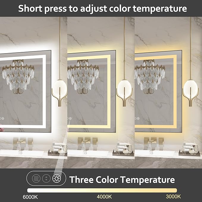 60"x 36" LED Bathroom Mirror with Black Frame, Bathroom Mirror with Lights Front and Backlit, Lighted Mirror Stepless Dimmable, Anti-Fog, Memory, LED Vanity Mirror with Lights 3 Colors