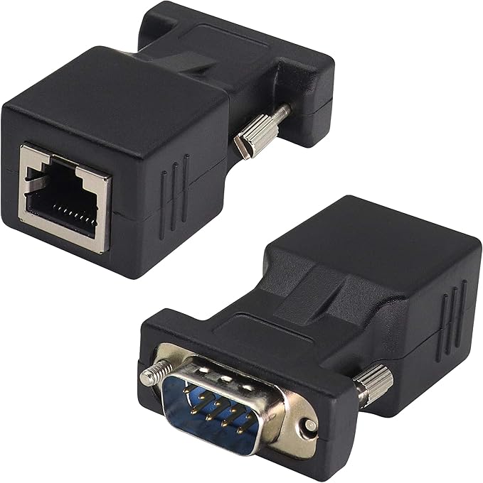 2-Pack DB9 to RJ45 Extender - Male & Female - 9Pin Serial Port to Ethernet LAN Network Adapter - Multimedia Video & Extend Transmission Distance - Compatible with DB9 Devices
