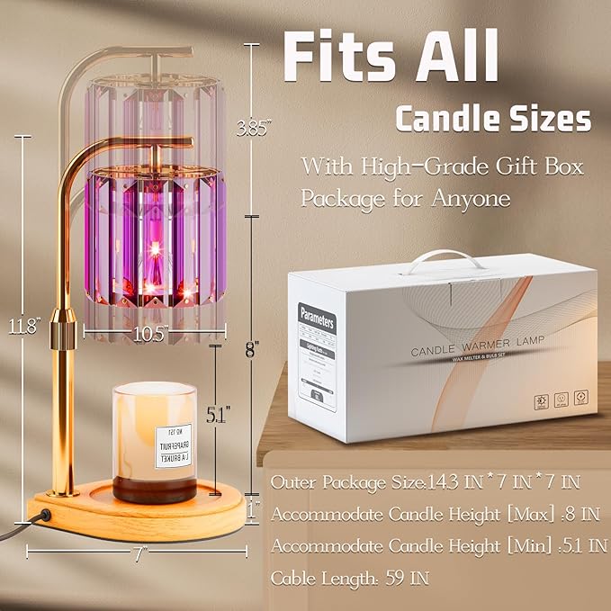 IN HAPPY Candle Warmer Lamp with Timer Dimmer-Adjustable Height, Birthday Gifts for Women Mom, House Warming Gifts New Home Decor, Wax Melt Warmer for Scented Jar Candles with 2 Bulbs (Purple)