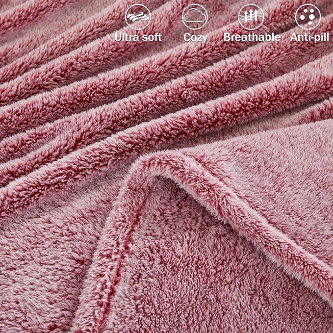 Exclusivo Mezcla Plush Fuzzy Fleece Throw Blanket Extra Large, Super Soft, Fluffy and Warm Blankets for Couch, Bed, Suitable for All Seasons (50x70 Inches, Mixed Deep Red)