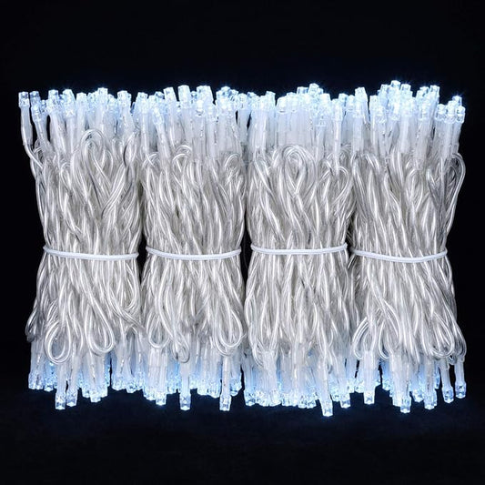 YULETIME 100 ft 300 Count Cool White LED String Lights with 8 Models Adapter, Clear Wire Wide Angle 5mm Christmas Lights (Cool White - Multimode)