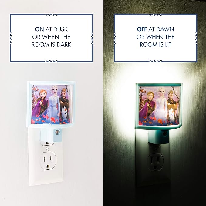 Disney Frozen Wrap Shade LED Night Light, Plug-in, Dusk to Dawn, Girls Bedroom Decor, UL-Listed, Ideal for Nursery, Bathroom, 46276