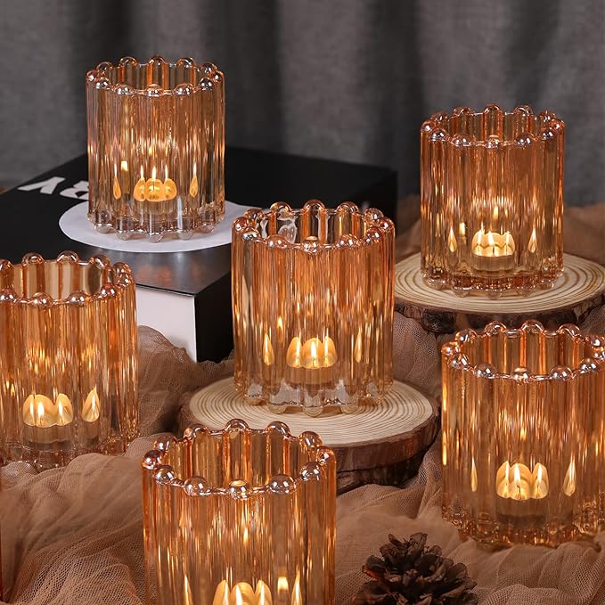 Glass Gold Votive Candle Holder, Ribbed Votive Candle Holders Set of 12, Tealight Candle Holder for Wedding Centerpieces Dinner Party Table Decor