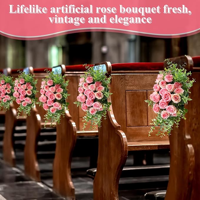 Zeyune 16 Bunches 12 Inch Artificial Mini Rose Bouquet 160 Heads Bridal Flower Bouquets Fake Silk Rose Bulk for Wedding Bridal Shower Christmas Home Office Garden Decoration(Pink)