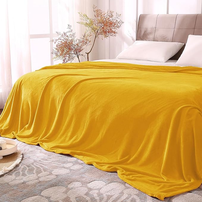 BEDELITE Fleece Blankets Queen Size Yellow Throw Blankets for Bed, Luxury Plush Cozy Fuzzy Blanket 90x90 inches, Super Soft Warm Lightweight Throw Blanket All Seasons Suitable