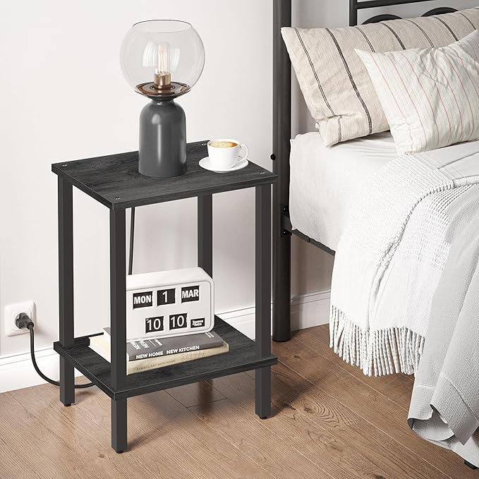 TUTOTAK End Table, Set of 2, Side Table, Nightstand, 2-Tier Storage Shelf, Sofa Table for Small Space, Living Room, Bed Room, Charcoal Grey TB01BY035(2PCS)