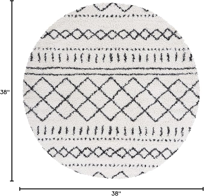 SAFAVIEH Arizona Shag Collection Area Rug - 3'2" Round, Ivory & Black, Moroccan Design, 1.6-inch Thick, Non-Shedding, Ideal for High Traffic Areas in Living Room, Bedroom, Dining (ASG741Z-3R)