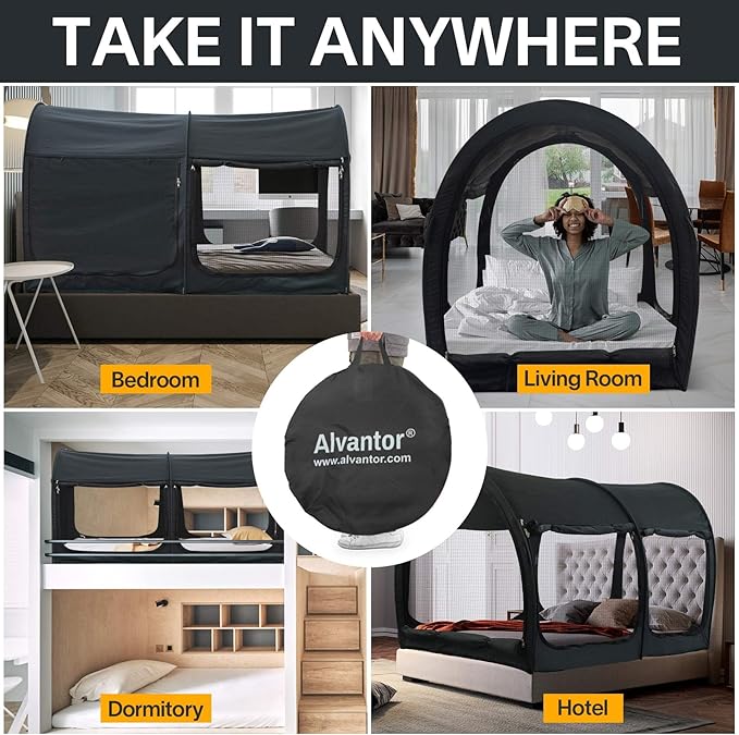 Alvantor Canopy Bed 2-in-1 Dream Privacy Space Full Size Sleeping Tents Indoor Pop Up Portable Frame Breathable Reducing Light & Air Ventilation