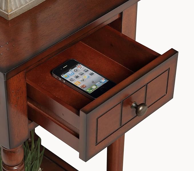 Convenience Concepts French Country Khloe 1 Drawer Accent End Table 14" - Traditional Farmhouse Side Table with Storage Drawer and Shelf for Living Room, Mahogany