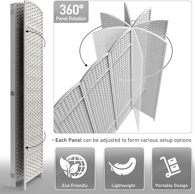 Sorbus 4 Panel Room Divider 6 ft. Tall - Privacy Screen, Extra Wide Double Hinged Panels, Mesh Hand-Woven Design, Partition Room Dividers and Folding Privacy Screens, Wall Divider for Room Separation