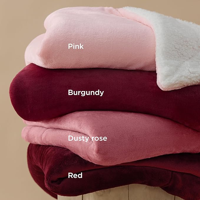 Bedsure GentleSoft Sherpa Fleece Throw Blanket for Couch - Thick and Warm Throw for Girls and Women, Soft Fuzzy Plush Christmas Blanket for Winter, Burgundy, 50x60 Inches