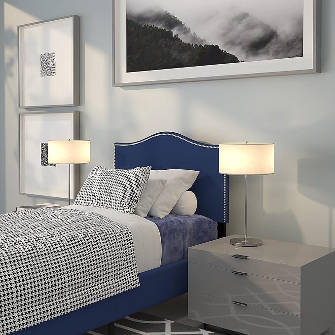 Flash Furniture Lexington Upholstered Twin Size Headboard with Accent Nail Trim in Navy Fabric