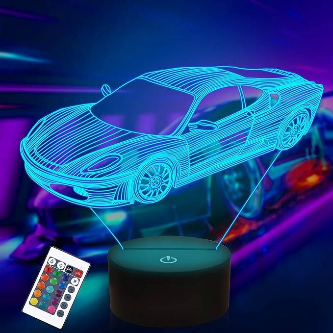 Attivolife Car 3D Gifts Lamp, Rally Vehicles Illusion Optical Night Light 16 Colors Changing with Remote Control, Kids Bedroom Decor Birthday Gift Present for Sports Racing Lover Children Boy Men