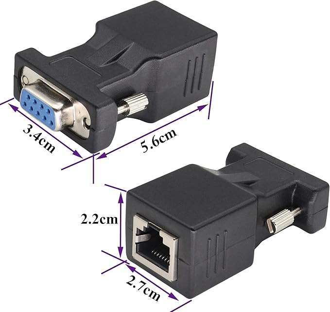 2-Pack DB9 to RJ45 Extender - Male & Female - 9Pin Serial Port to Ethernet LAN Network Adapter - Multimedia Video & Extend Transmission Distance - Compatible with DB9 Devices