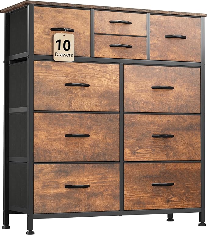 YITAHOME 10 Drawer Dresser, Dresser for Bedroom, Fabric Storage Dresser, Chest of Drawers for Living Room, Hallway, Closets - Sturdy Steel Frame, Wooden Top & Easy Pull Fabric Bins