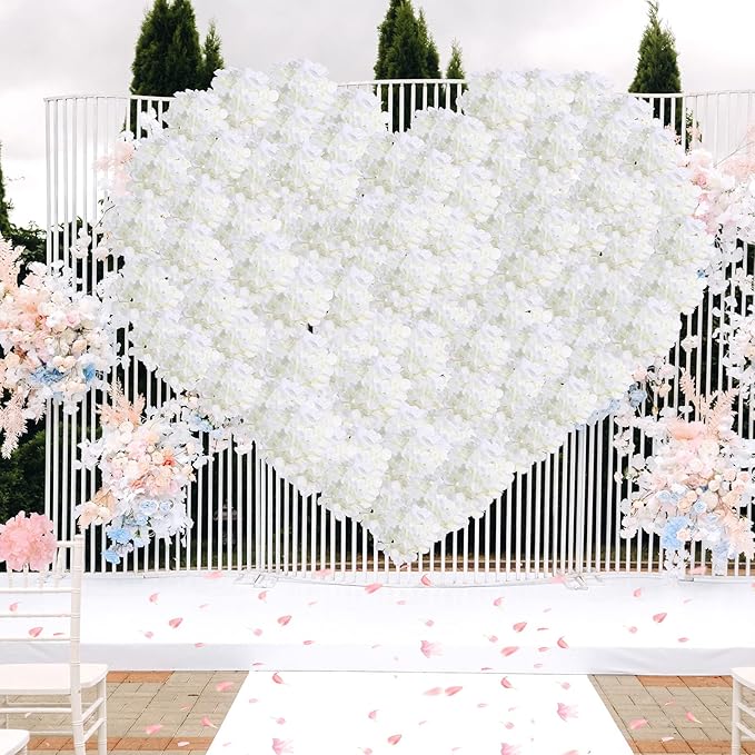 Zeyune 150 Pcs Hydrangea Artificial Flowers, Silk Flower Heads with Stems, Fake Hydrangea Bouquet for Wedding Arch Centerpiece DIY Floral Home Decoration (White)