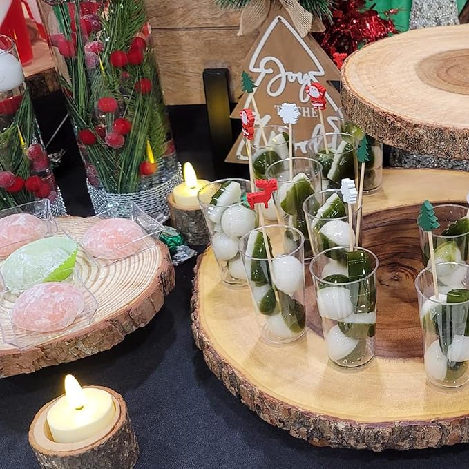 FUNSUEI 18 PCS Wooden Tea Light Candle Holders, Rustic Wood Votive Log Candle Holders, Rustic Wood Votive Candle Holder for Table Decoration, 3 Sizes