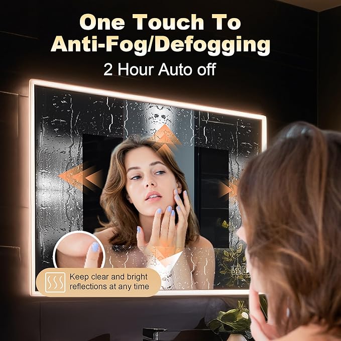 Led Mirror for Bathroom, 40x32 Inch Lighted Mirrors with 10X Magnification and Shaver Charging Port, Anti-Fog, Memory Function, 3 Color Temperature, Dimmable Led Backlit Mirror, Horizontal/Vertical