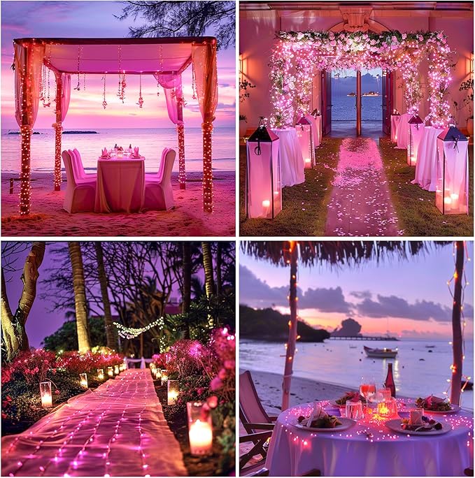 JMEXSUSS 8 Pack 50 LED Christmas Fairy Lights Battery Operated String Lights, 16ft Pink Twinkle Fairy Lights Indoor Outdoor Waterproof for Mason Jars Bedroom Party Wedding Christmas Decorations