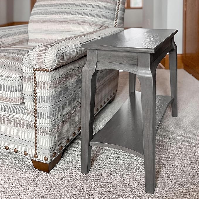Stratus Solid Wood Narrow Side End Table with Shelf, Smoke Gray, Perfect for Living Rooms, Bedrooms, and Small Spaces – Leick Home, 22005-GR