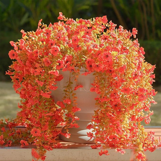 12 Pcs Artificial Hanging Mums Flowers Outdoor, Orange UV Resistant Fake Hanging Fall Plants for Outdoor Planter Patio Front Door Window Autumn Decoration (12, Orange)