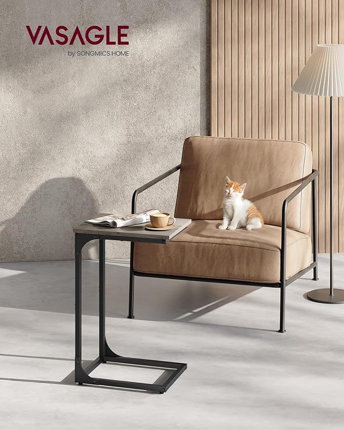 VASAGLE C-Shaped End Table, Small Side Table for Couch, Sofa Table with Metal Frame for Living Room, Bedroom, Bedside, Greige and Black
