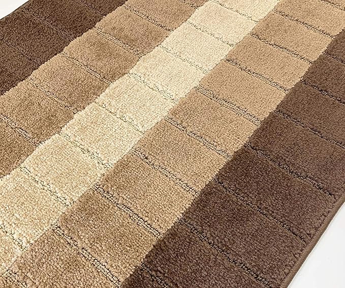 Custom Size Modern Geometric Pattern Carpet Runner Rug for Hallways, Slip Resistant Latex Rubber Backed, 31 inch Wide X Customized Length, Squares Brown, 31 inch X 6 feet