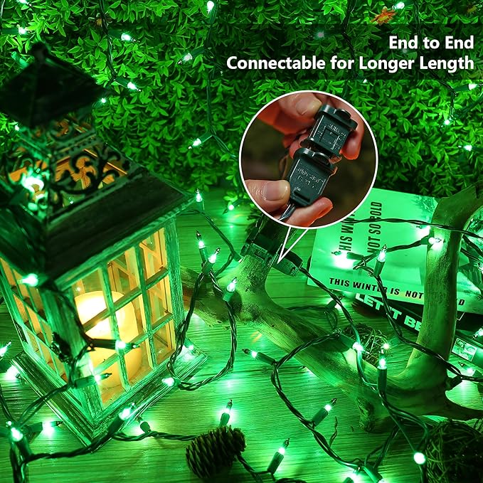 BrizLabs Christmas Lights, 69.6ft 300 Count Green String Lights, Connectable Incandescent Mini Light, 120V UL Certified Light String for Xmas Tree Indoor Outdoor St. Patrick's Day Party Decor