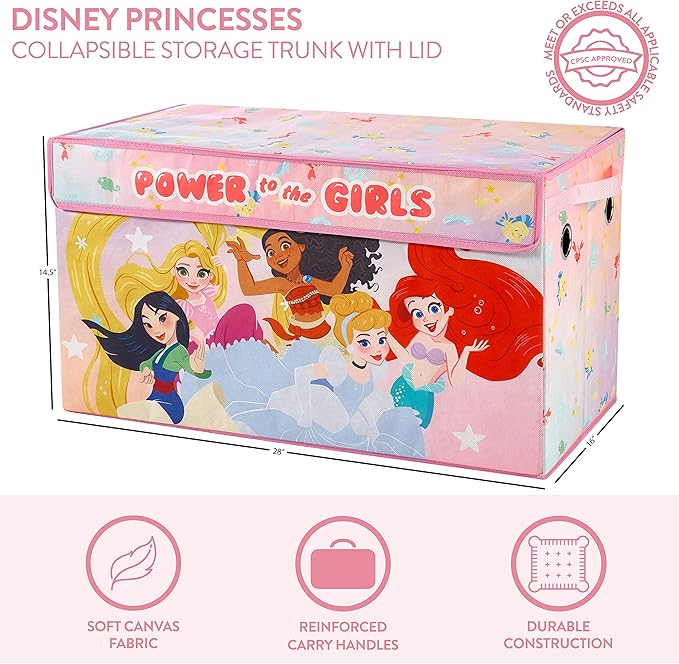 Idea Nuova Disney Princess Collapsible Toy Storage Trunk with Lid, 28" W x 16" D x 14.5" H