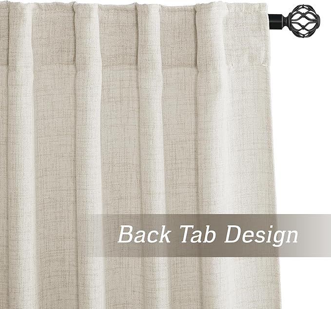 RYB HOME Living Room and Dining Room Curtains and Drapes Linen Sheer, Light Filtering Curtains 90 inches Long, Back Tab/Rod Pocket, Cream Colored, W 52 x L 90 inches, 2 Panels Set