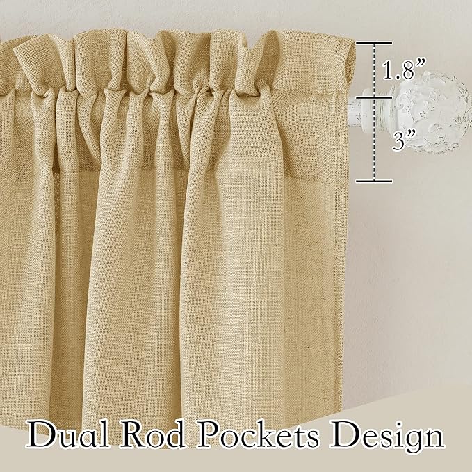 RYB HOME Sheer Curtains 108 inches Long, Linen Textured Wave Semi Sheer Privacy Curtains for Bedroom Living Room High Ceiling Window Decor, Sand, W 52 x L 108, 1 Pair