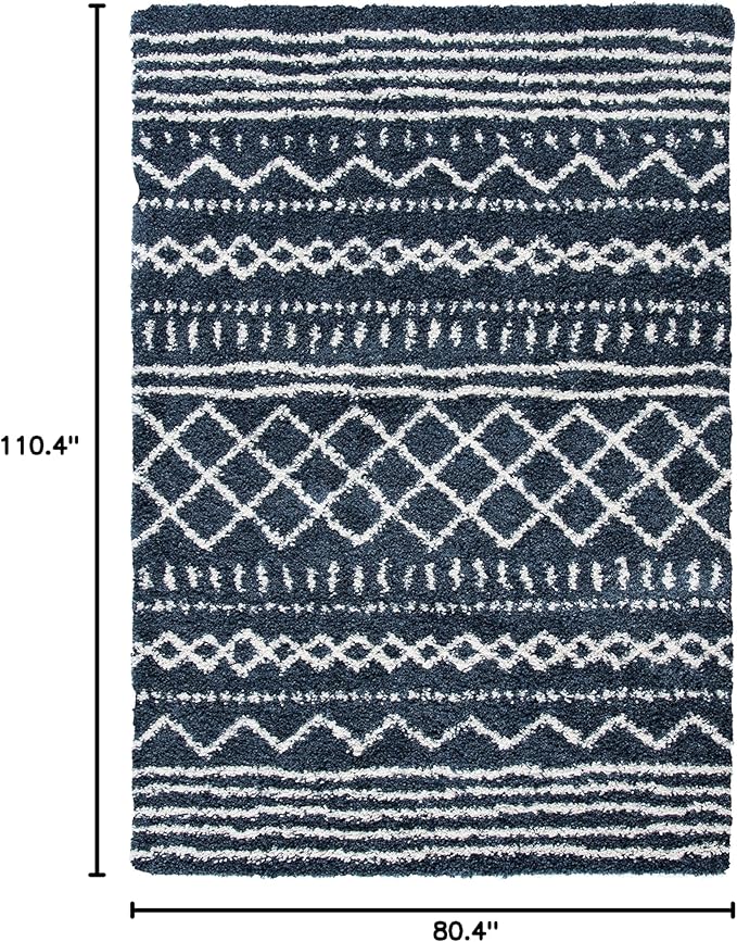 SAFAVIEH Arizona Shag Collection Area Rug - 6'7" x 9'2", Slate Blue & Ivory, Moroccan Design, Non-Shedding & Easy Care, 1.6-inch Thick Ideal for High Traffic Areas in Living Room, Bedroom (ASG741L)