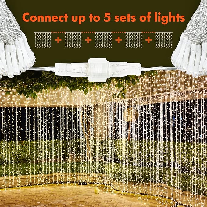 Twinkle Star 300 LED Window Curtain String Light Wedding Party Home Garden Bedroom Outdoor Indoor Wall Decorations, Warm White