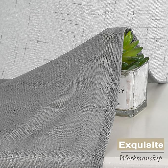 Aiyufeng Kirei Faux Linen Kitchen Sheer Valance 14 Inch Length, Soft Airy Slub Textured Short Curtain for Small Windows Farmhouse Bathroom Bedroom Basement, 60X14 Inch, 1 Piece, Silver Grey